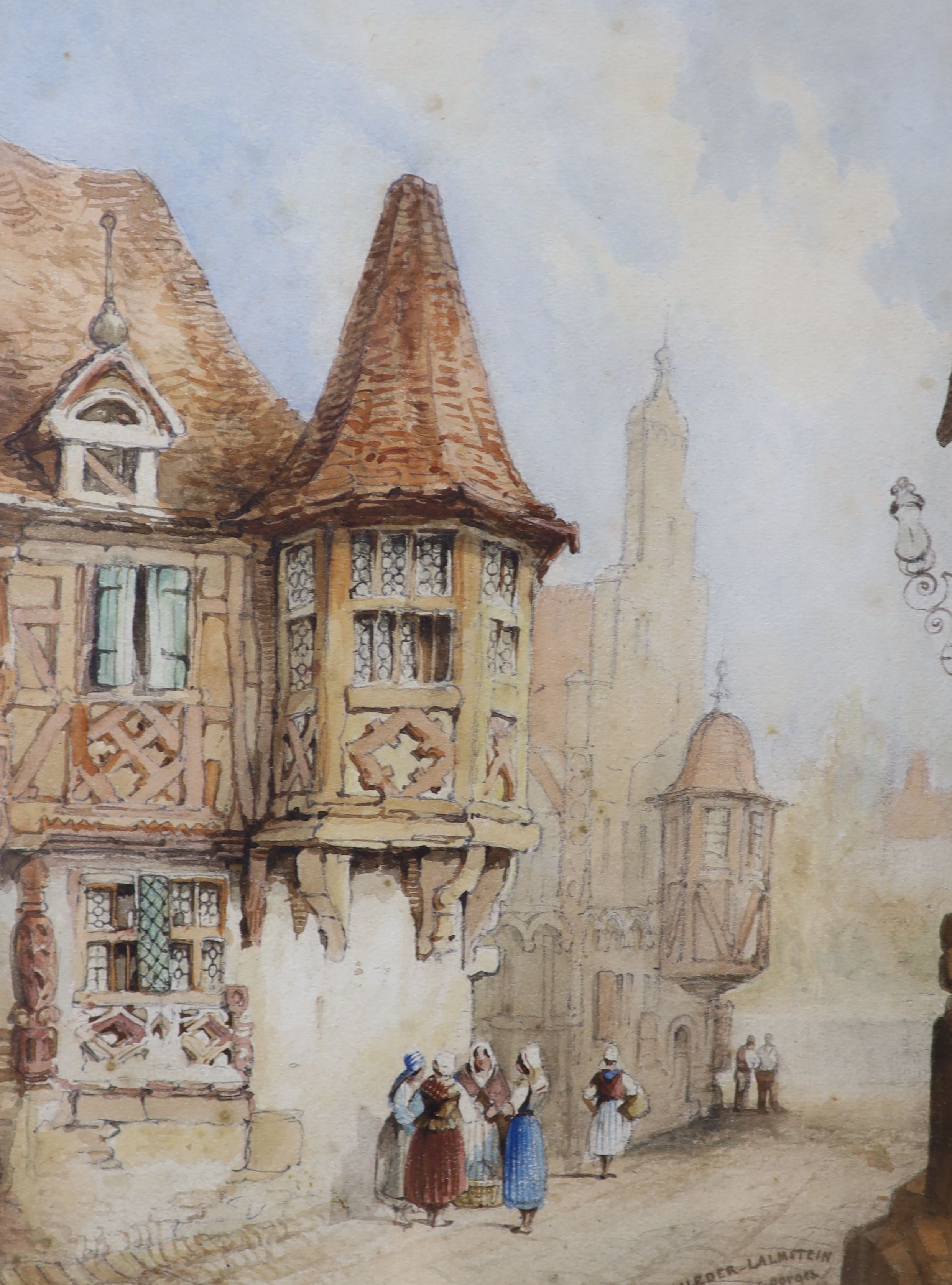 J. Georges, pair of watercolours, Street scenes, Depalla and Nirder-Lalmstein, one signed and dated 1842, 31 x 23cm